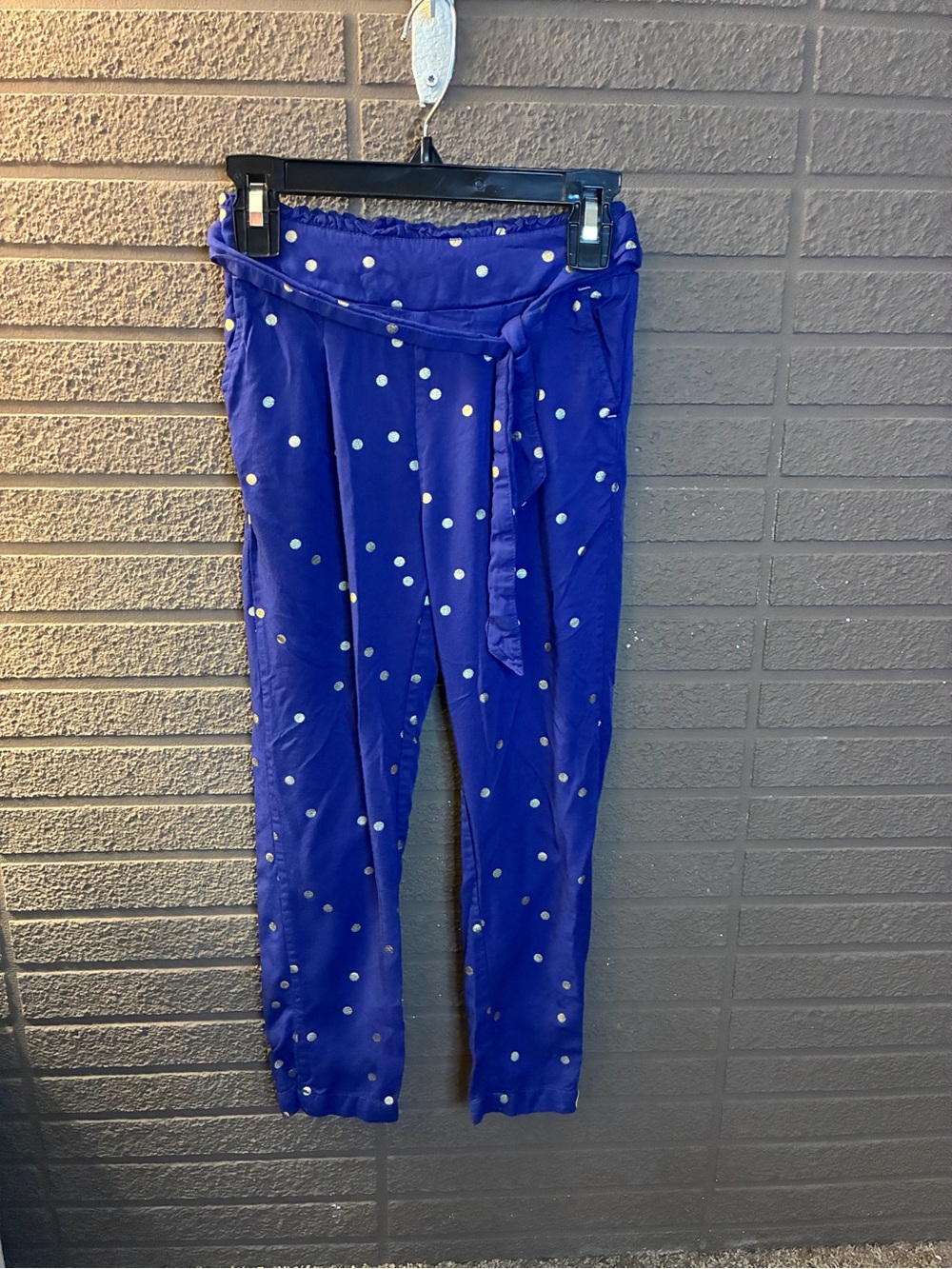 Boden Girls Blue Gold Polka Dot Belted Pants Size 8Y 128